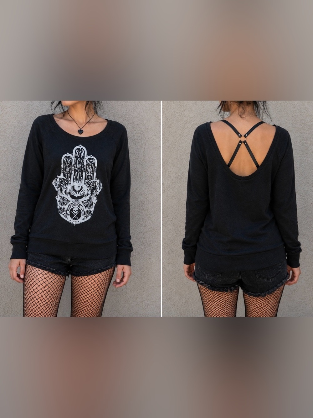 Sullen Hamsa Hand Graphic Goth Pullover Sweater XS
